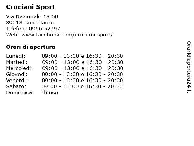 Orari di apertura Cruciani Sport Via Nazionale 18